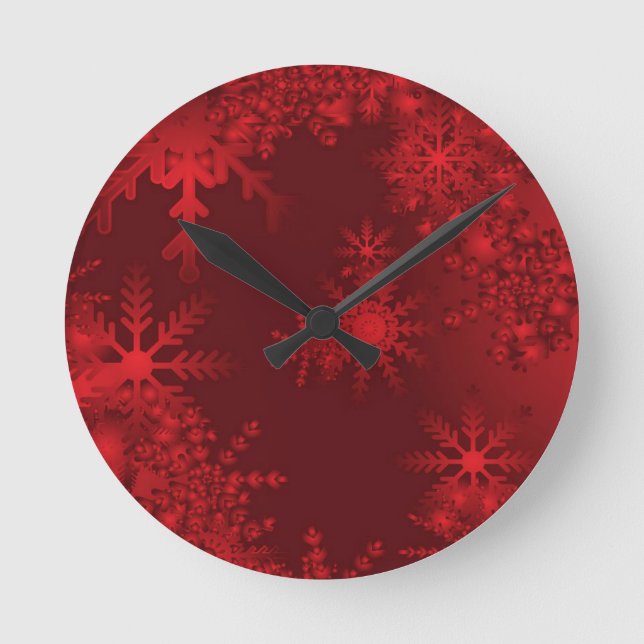 Reloj Redondo Mediano Copos de nieve rojos (Anverso)