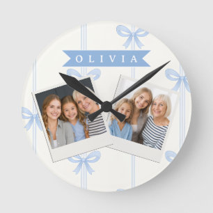 Reloj Redondo Mediano Coqueta de lazo azul personalizado estético de nom