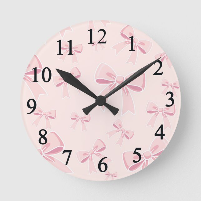 Reloj Redondo Mediano Coquette Bedroom Nursera de moda de arcos rosados (Anverso)