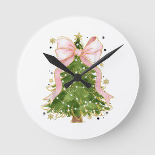 Reloj Redondo Mediano Coquette Bow Christmas Tree Holiday Outfit W