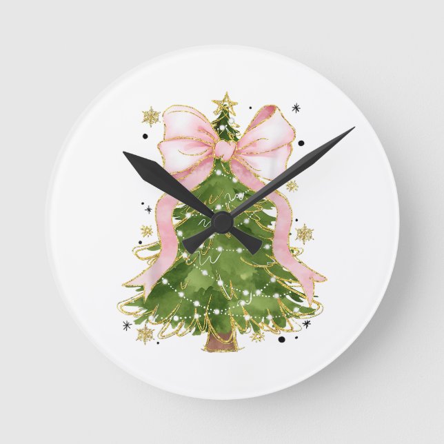 Reloj Redondo Mediano Coquette Bow Christmas Tree Holiday Outfit W (Anverso)