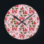 Reloj Redondo Mediano  Coquette  floral Bow Pattern Wallpaper<br><div class="desc">Indulge in the ultimate romantic aesthetic with this Luxury Coquette Cherry pattern. Featuring high-gloss 3D cherries and soft pink satin bows, this design captures the 2026 trend of romantic maximalism. This professional repeating pattern is perfect for all-over print apparel, tote bags, and high-end home textiles. A sophisticated and artistic choice...</div>