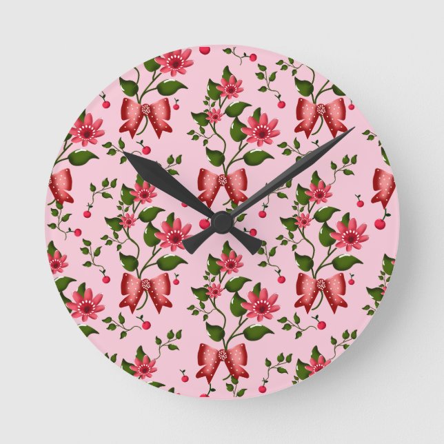 Reloj Redondo Mediano  Coquette  floral Bow Pattern Wallpaper (Anverso)