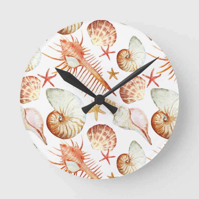 Reloj Redondo Mediano Coral With Shells And Crabs Pattern (Anverso)