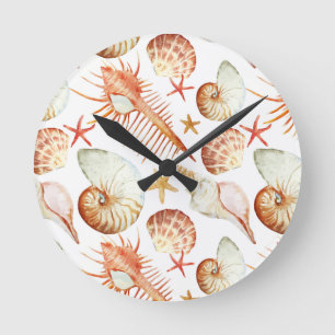 Reloj Redondo Mediano Coral With Shells And Crabs Pattern