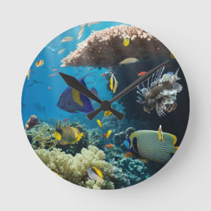 Reloj Redondo Mediano Coral y pescados en el Mar Rojo, Egipto
