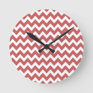 Reloj Redondo Mediano Coral Zigzag Chevron Stripes