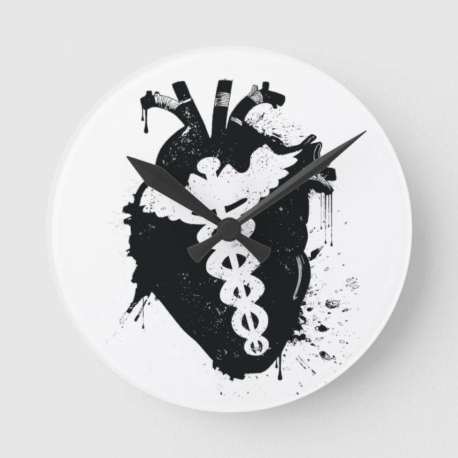 Reloj Redondo Mediano corazón anatómico caduceus (Anverso)