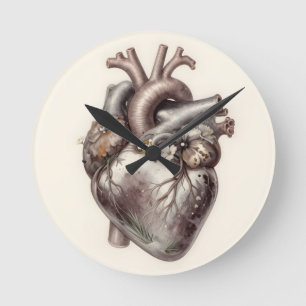 Reloj Redondo Mediano Corazón Anatómico Floral Vintage Botánico Médico