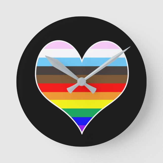 Reloj Redondo Mediano Corazón arcoiris (Anverso)