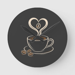Reloj Redondo Mediano Corazón de Amante del Café Diseño Minimalista Vapo