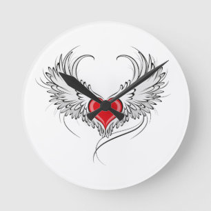 Reloj Redondo Mediano Corazón de Ángel Rojo con alas