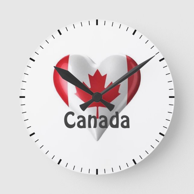 Reloj Redondo Mediano Corazón de bandera de Canadá (Anverso)