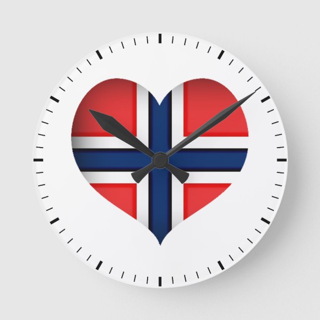Reloj Redondo Mediano Corazón de bandera de Noruega (Anverso)