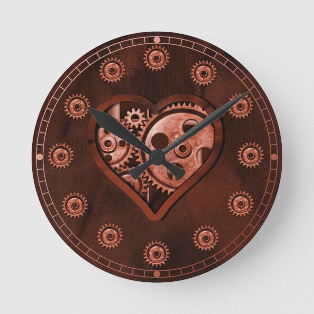 Reloj Redondo Mediano Corazón de Engranajes Steampunk (Anverso)