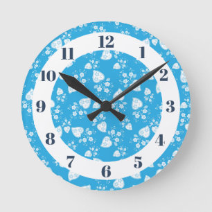 Reloj Redondo Mediano Corazón de flores azul