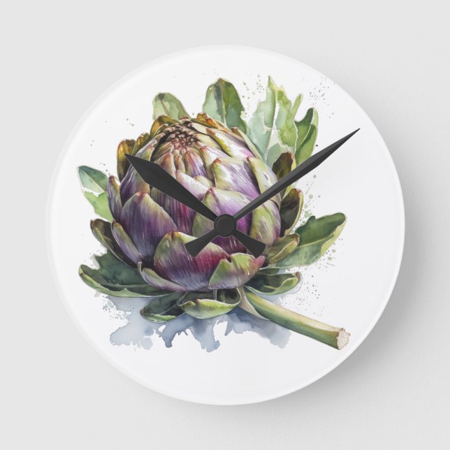 Reloj Redondo Mediano Corazón del Jardín: Artichoke en acuarela (Anverso)