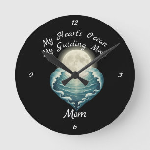 Reloj Redondo Mediano Corazón del Océano Guiando la Luna Mamá