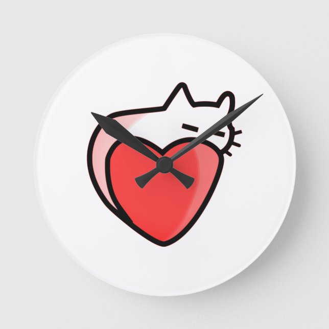 Reloj Redondo Mediano Corazón, Gato, Amor (Anverso)