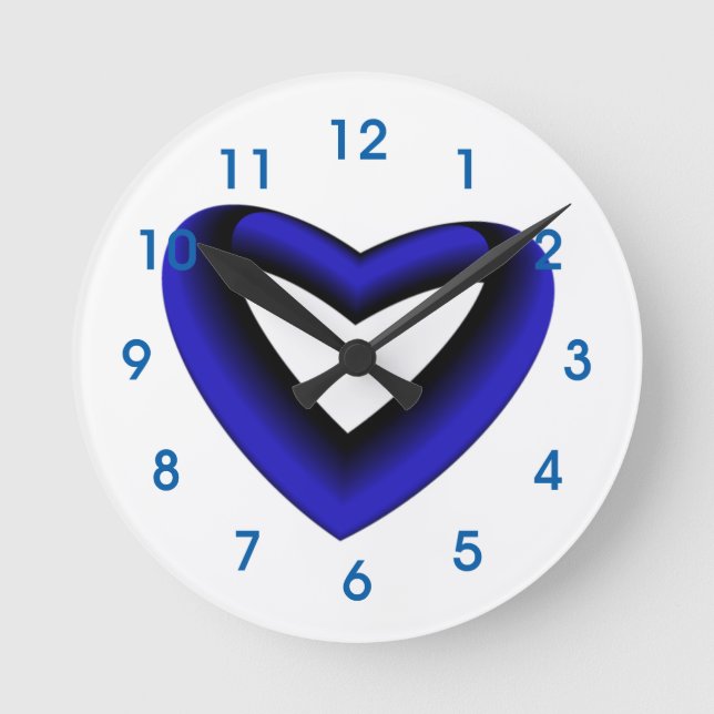 Reloj Redondo Mediano Corazón Gradiente Azul y Negro (Anverso)