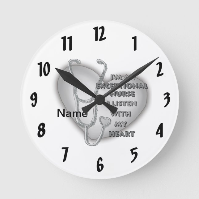 Reloj Redondo Mediano Corazón gris enfermera excepcional  (Anverso)