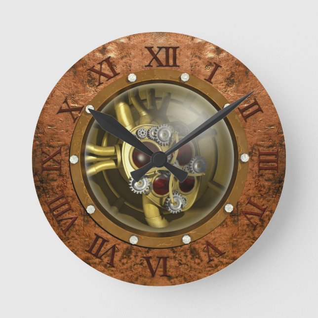 Reloj Redondo Mediano Corazón Mecánico de Steampunk (Anverso)