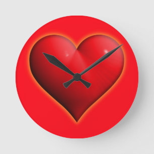 Reloj Redondo Mediano Corazón Rojo Brillante 3-D