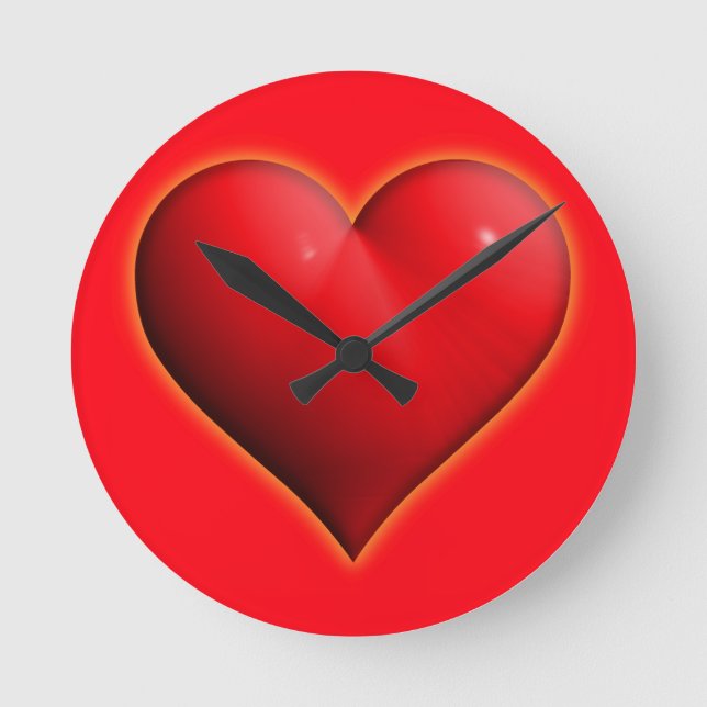 Reloj Redondo Mediano Corazón Rojo Brillante 3-D (Anverso)