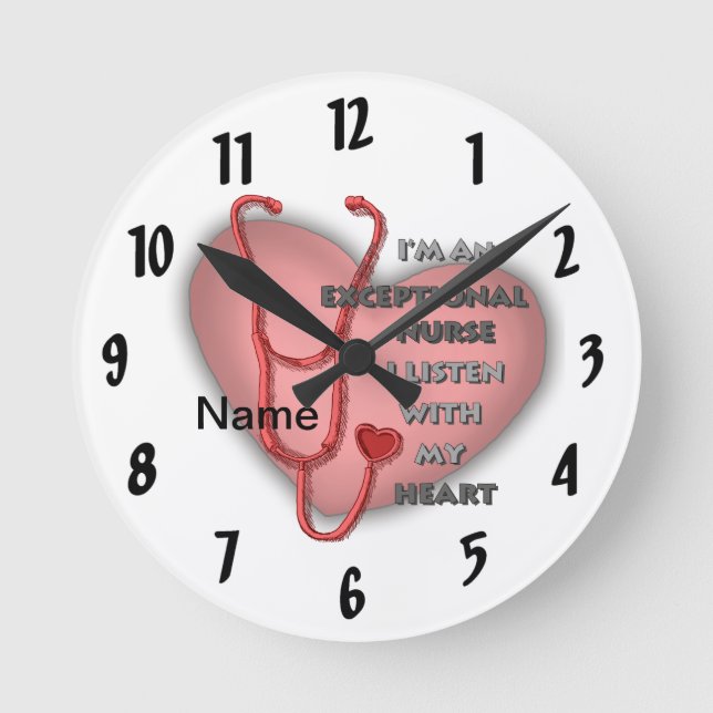 Reloj Redondo Mediano Corazón rojo enfermera excepcional  (Anverso)