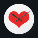 Reloj Redondo Mediano Corazón Rojo Lindo Día de San Valentín Color Perso<br><div class="desc">Impreso con un gran patrón de corazón rojo en fondo blanco sólido.</div>