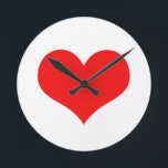 Reloj Redondo Mediano Corazón Rojo Lindo Día de San Valentín Color Perso<br><div class="desc">Impreso con un gran patrón de corazón rojo en fondo blanco sólido.</div>