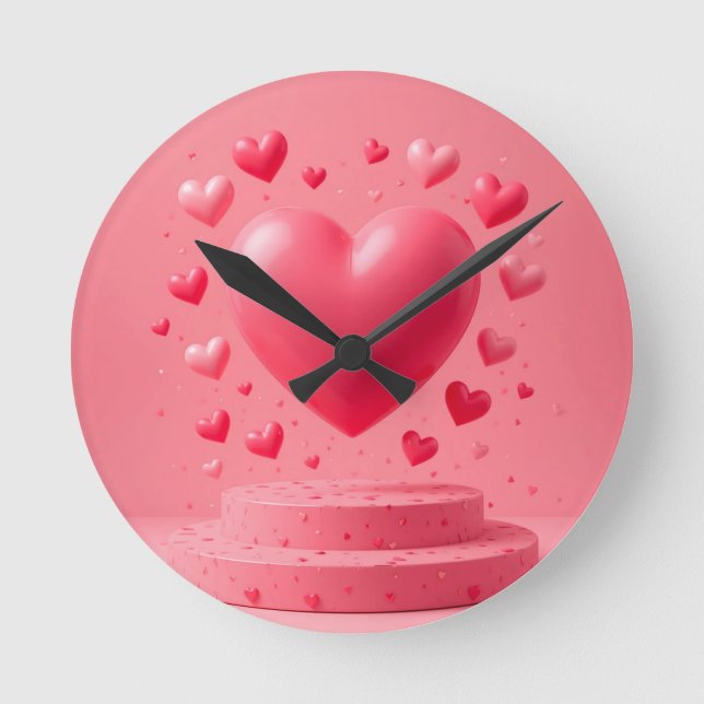 Reloj Redondo Mediano Corazón rosa brillante (Anverso)