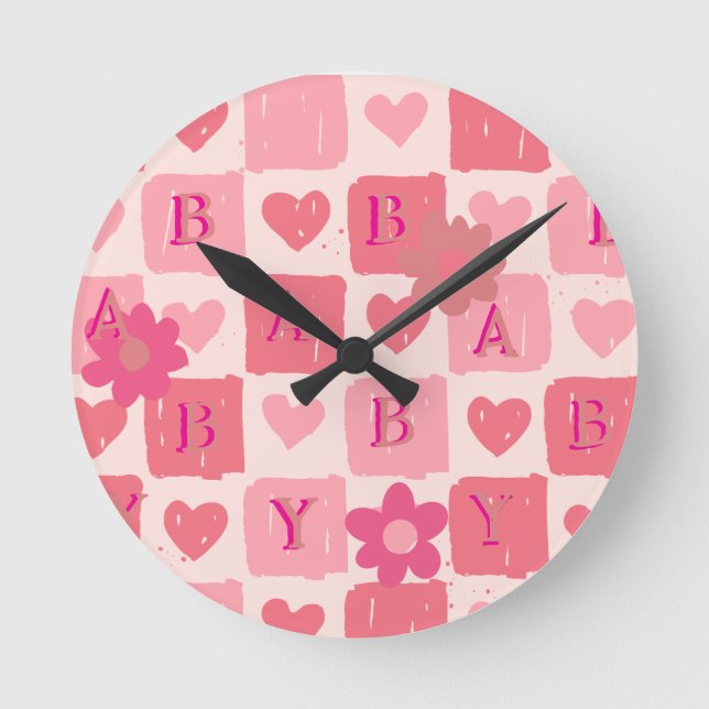 Reloj Redondo Mediano Corazón rosa de bebé  (Anverso)