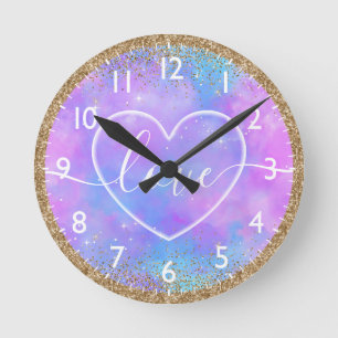 Reloj Redondo Mediano Corazón suave en gradiente ombre de amor pastel