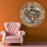 Reloj Redondo Mediano Corazón Vintage Steampunk Aniversario<br><div class="desc">Reloj de pared con un corazón steampunk con números de reloj romanos vintage en un estilo clásico dorado. Hermoso para un aniversario de bodas o una jubilación.</div>