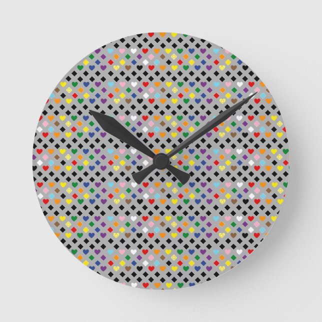 Reloj Redondo Mediano Corazones Arcoíris (Anverso)