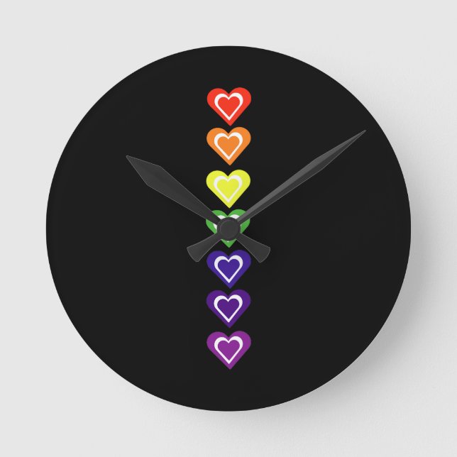Reloj Redondo Mediano Corazones arcoíris (Anverso)
