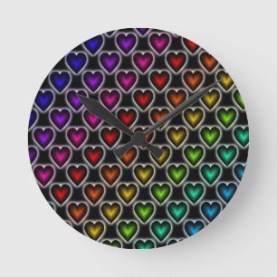 Reloj Redondo Mediano Corazones arcoiris