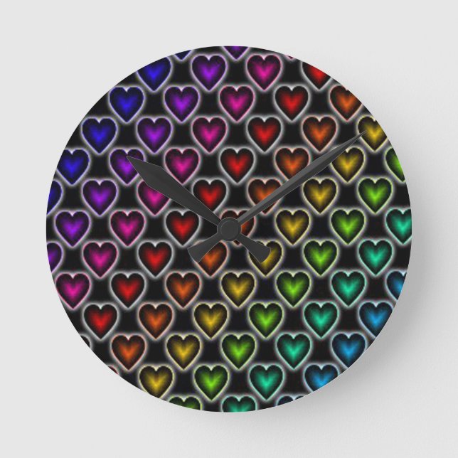 Reloj Redondo Mediano Corazones arcoiris (Anverso)