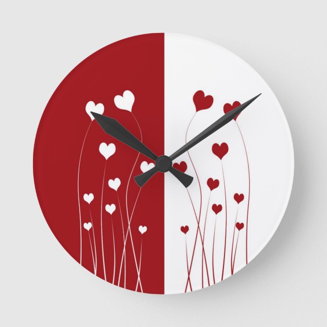 Reloj Redondo Mediano Corazones blancos rojos modernos (Anverso)