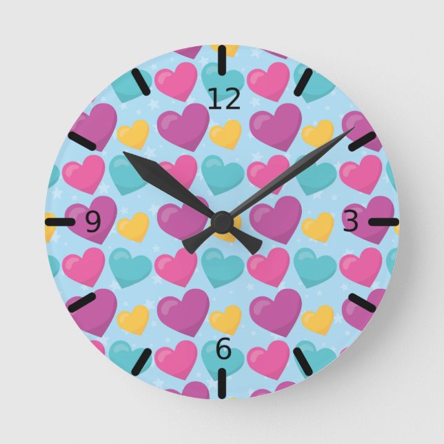 Reloj Redondo Mediano Corazones coloridos - (Anverso)