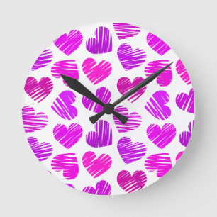 Reloj Redondo Mediano Corazones con garganta morada y rosa modernos Vale