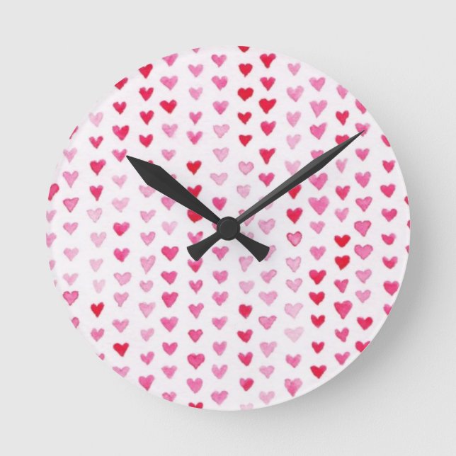 Reloj Redondo Mediano Corazones de acuarela (Anverso)