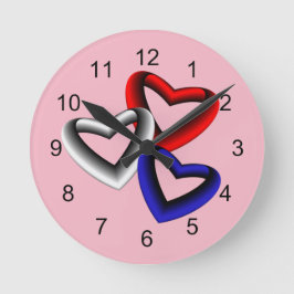 Reloj Redondo Mediano Corazones de gradiente rojo blanco y azul