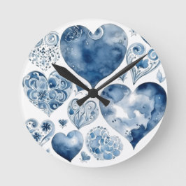 Reloj Redondo Mediano Corazones en azul delft