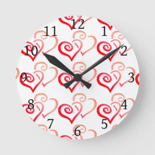 Reloj Redondo Mediano Corazones giratorias dobles rojas