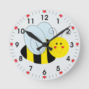 Reloj Redondo Mediano Corazones lindos de la abeja