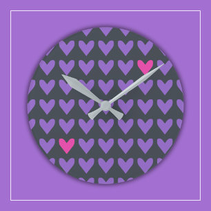 Reloj Redondo Mediano Corazones morados y rosados calientes con franjas 
