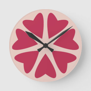 Reloj Redondo Mediano Corazones nucleares - imagen magenta roja.