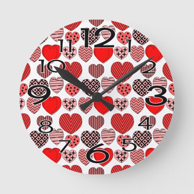 Reloj Redondo Mediano Corazones repetitivos (Anverso)
